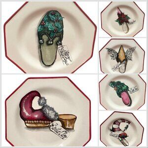 Christmas Unique Shoes Holiday Lane VTG Y2K Set Of 6 Salad/Dessert Plates NEW